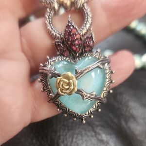 BARBARA BIXBY HEART CHARM FLAME AMAZONITE PINK GEMSTONE FLOWER VINE Necklace